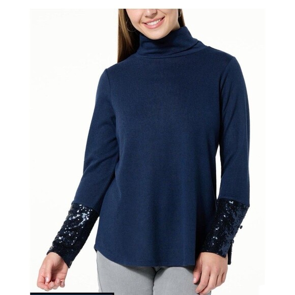 NWT DG2 by Diane Gilman Brushed Knit Sequin Cuff Turtleneck Sweater Medium - Picture 1 of 10
